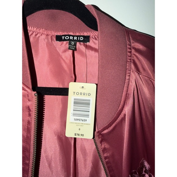 Torrid Women Rose Mauve Embroidered Satin Bomber Jacket Size 0 - Picture 5 of 7